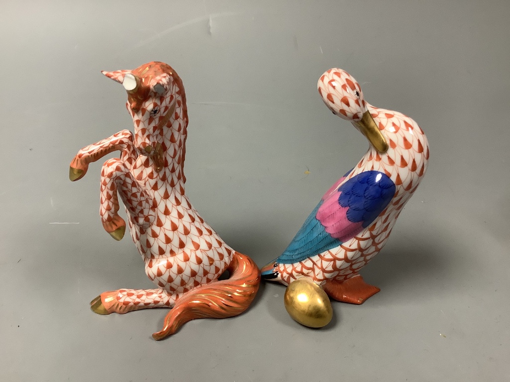 Fourteen various Herend red ‘fishnet’ animals models,